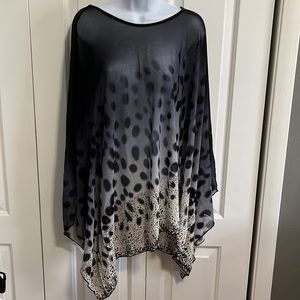 Animal Print Sheer Poncho Blouse